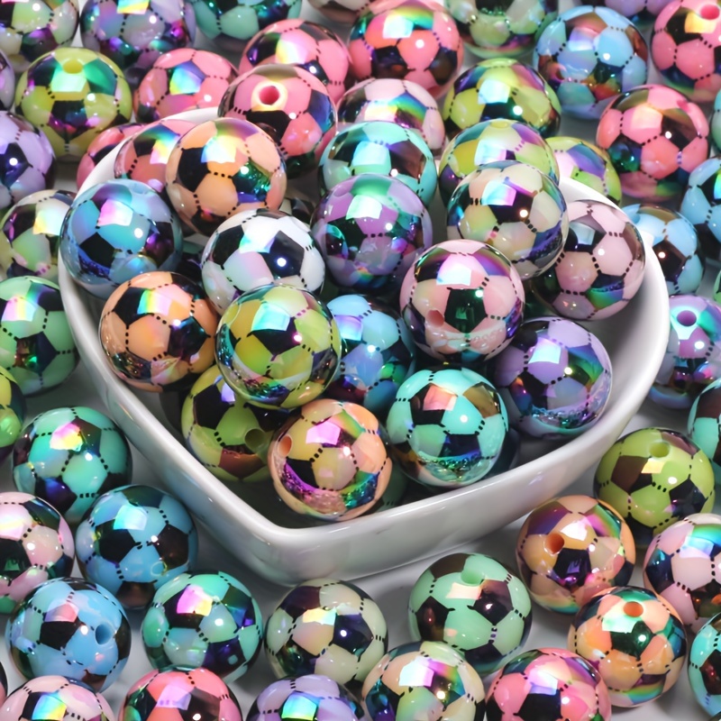 TEMU 20pcs 16mm Mixed-color Football Ab Acrylic Fashion Bracelet Decorative Beads, Handmade, Trendy Bracelet, , , High-quality Beads, Football-themed