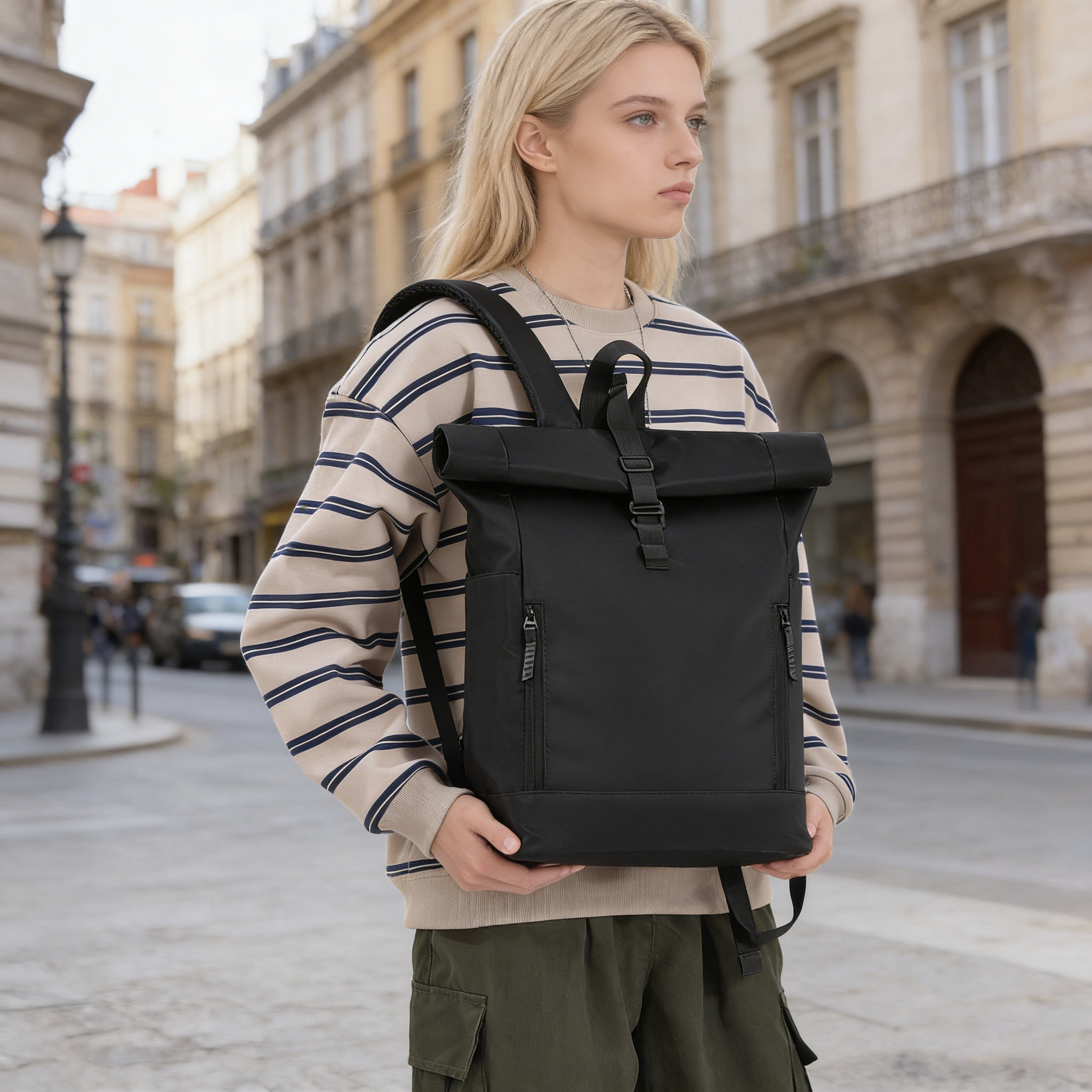 Large Capacity Unisex & Travel Backpack Compatible for 39.62cm Laptop, Expandable Rolled Edge & Soft Suitable for College, Gym, Commuting, Adjustable Straps, Hook-and-Loop Closure, Nylon/ Bookbag for Gifts