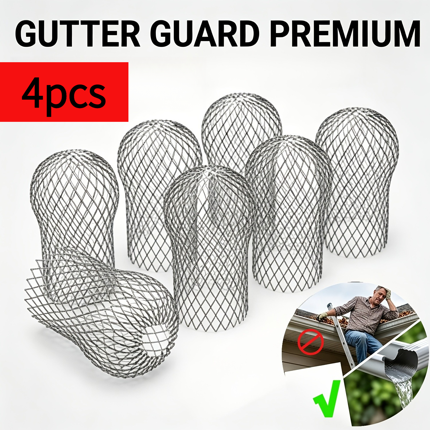 TEMU Juego de 4 protectores de canalón, filtro de bajante, protector de canalón expandible, para tuberías de tejado de 2 a 4 pulgadas, protector
