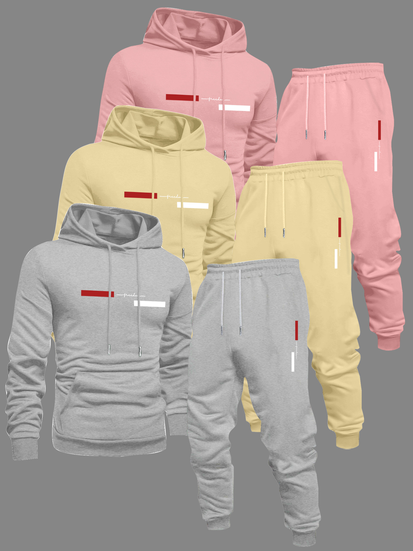 Men'S Casual Hooded Sweatshirt & Joggers Set - Geometric Letter Print, Regular Fit, Long Sleeve, Drawstring Waist, Geometric Pattern, Fall/Winter Collection, Fall Winter Apparel | Geometric Print Hoodie | Drawstring Hoodie