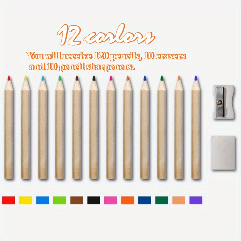 10 Sets/ 120pcs Mini Colored Pencil Set, Each Set With An Eraser And Pencil Sharpener, 12 Different Colored Pencils, Suitable As Stationery Gifts, Used For Sketching, Painting