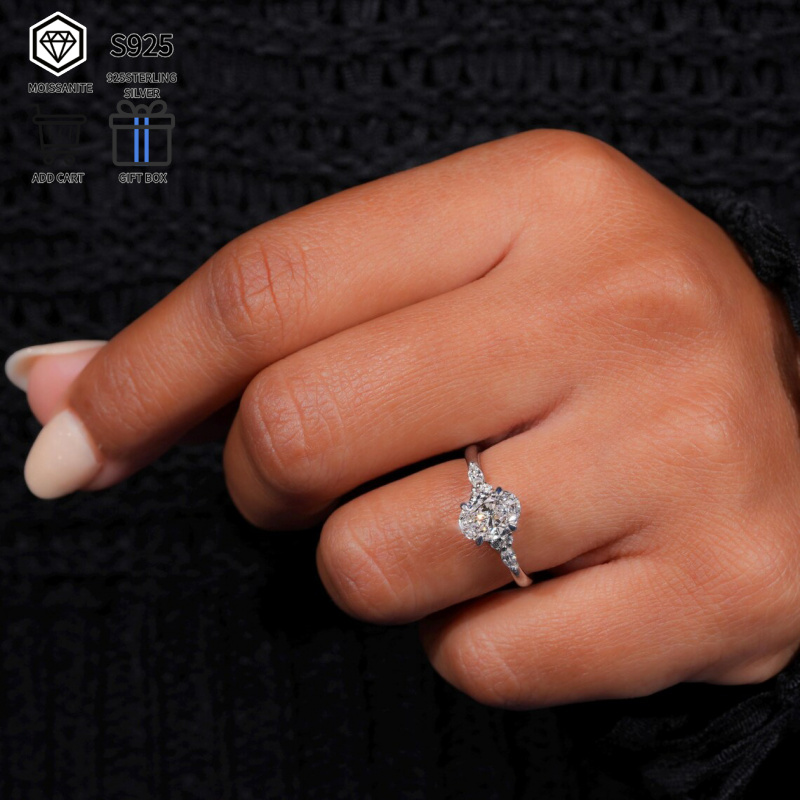 TEMU A 3-carat Oval-shaped Moissanite S925 Sterling Silver Women's Wedding Ring, Exuding Luxury And , Making It An Ideal Gift For Christmas,