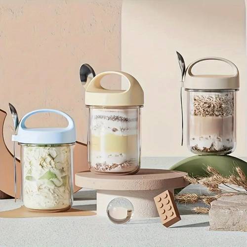 2pack overnight oats containers with lids and handle 410ml airtight oatmeal container mason jars with lid for fruit yogurt on the go container salad jars glass jars