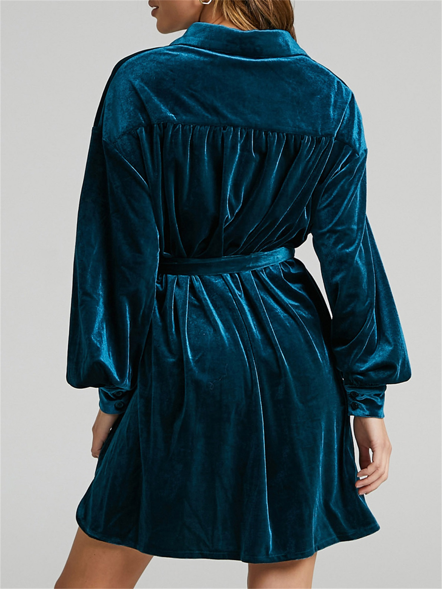 blue velvet shirt dress Aurora velvet multi button dress Navy  NRBY Clothing