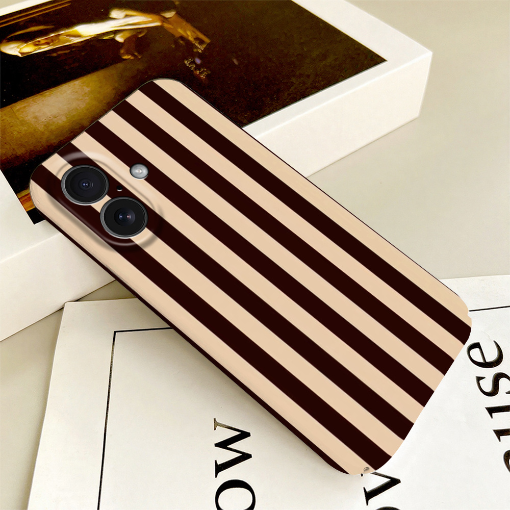 TEMU Phone Case - Striped Phone Case For Autumn And Winter, Fully Protective Hard Shell With Lens Protection, Compatible With Iphone