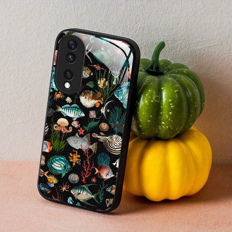 wielokolorowa, ręcznie malowana obudowa na telefon z wzorem oceanu, białe szkło, luksusowy design, kompatybilna z honor 90 pro/90 lite/90 gt/ /x8/x40 gt/x30i/play 7t pro/magic 4 lite/80 se/80 gt/70 pro+/70 lite/70/x9c/x9b/x9a/x8c/x8b/x8a