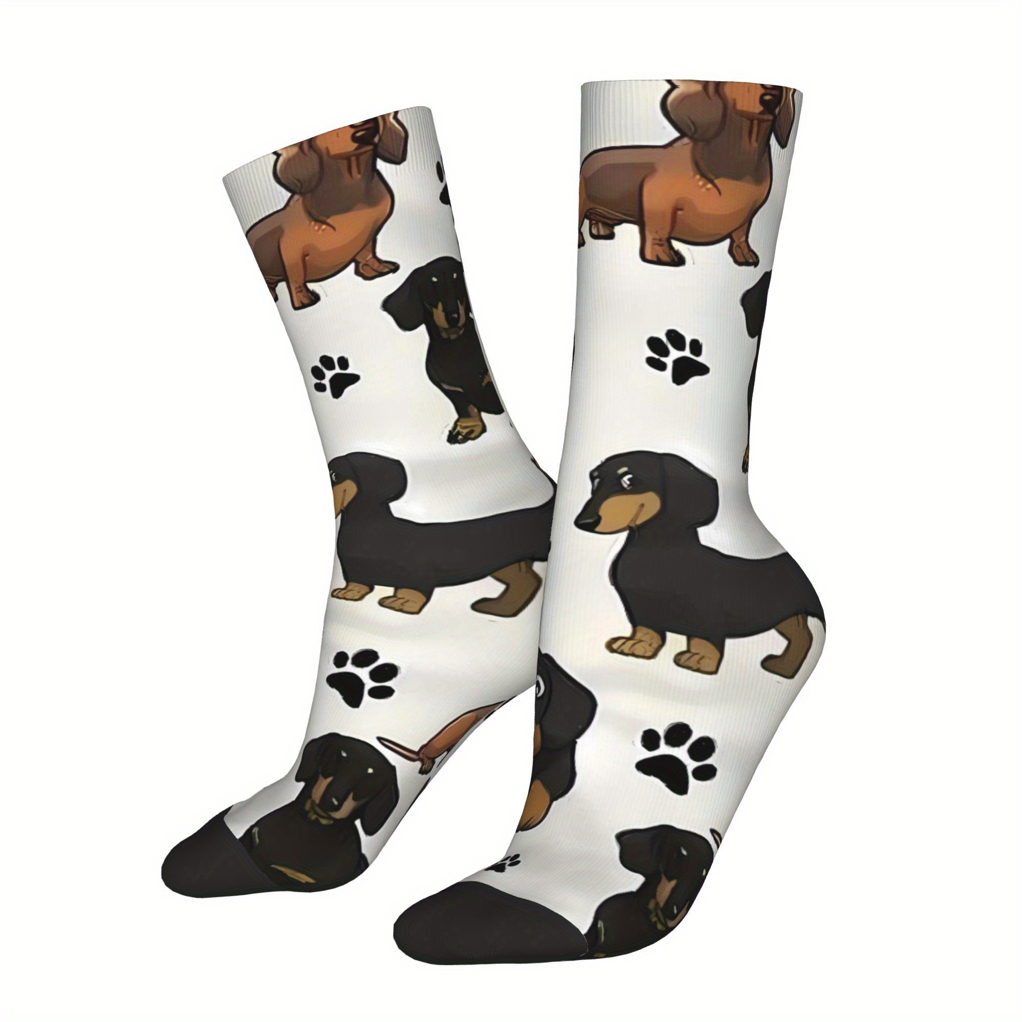 TEMU Calcetín con estampado de perro salchicha para hombre, diseño de impresión 2D de poliéster