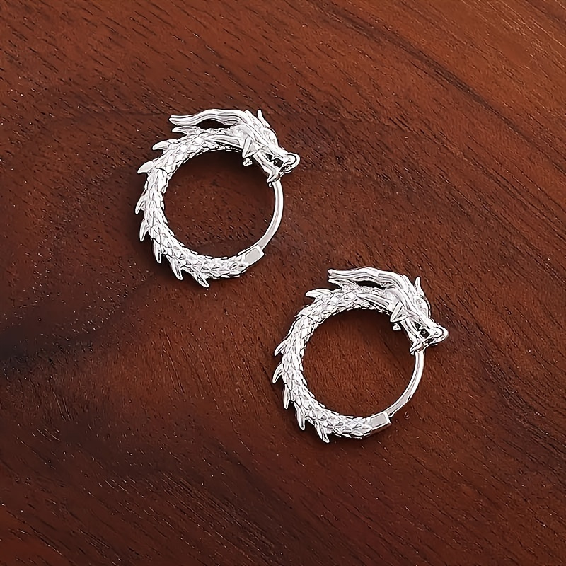 TEMU The Luxurious S925 925 Sterling Silver Dragon-shaped Earrings - Fashionable And , Suitable For Men And Women - Are The Perfect Must-have Gift