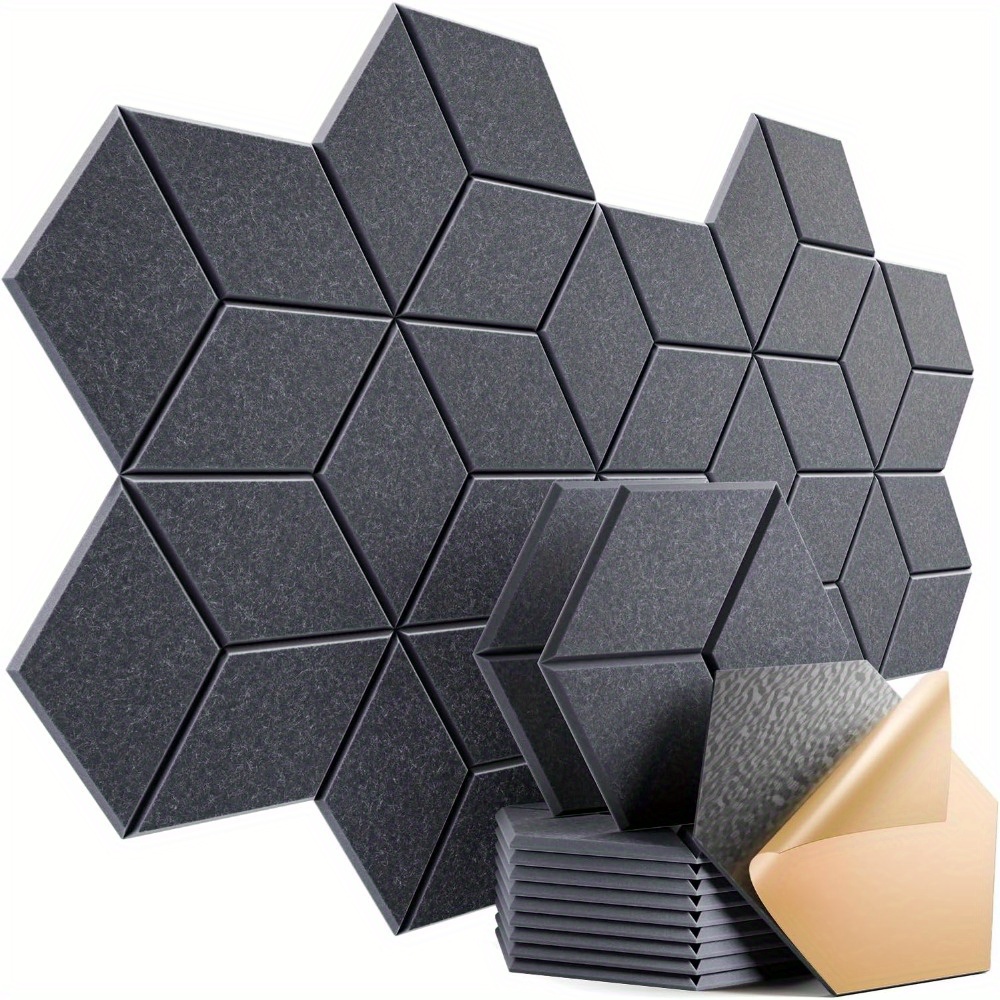 пакување од 12 самолепливи акустични панели 12 x 10 x 0.4 - звучноизолациски пенести панели со висока густина, модерен y-обликуван дизајн, апсорбираат бучава и ги елиминираат ехото (црна/темно сива/бела) Детали за производот 5