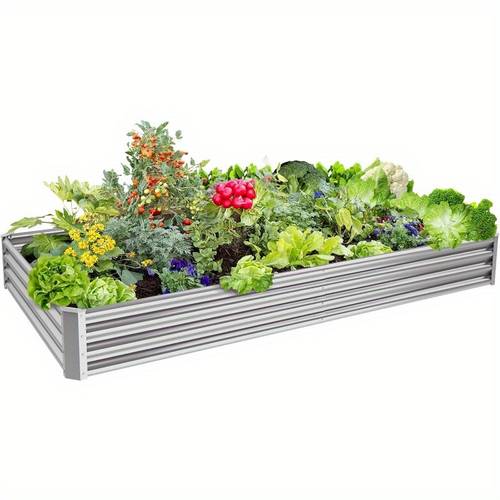 8x4x1ft galvanized raised garden bed kits outdoor metal planter box for vegetables flowers herb patio ground planter box