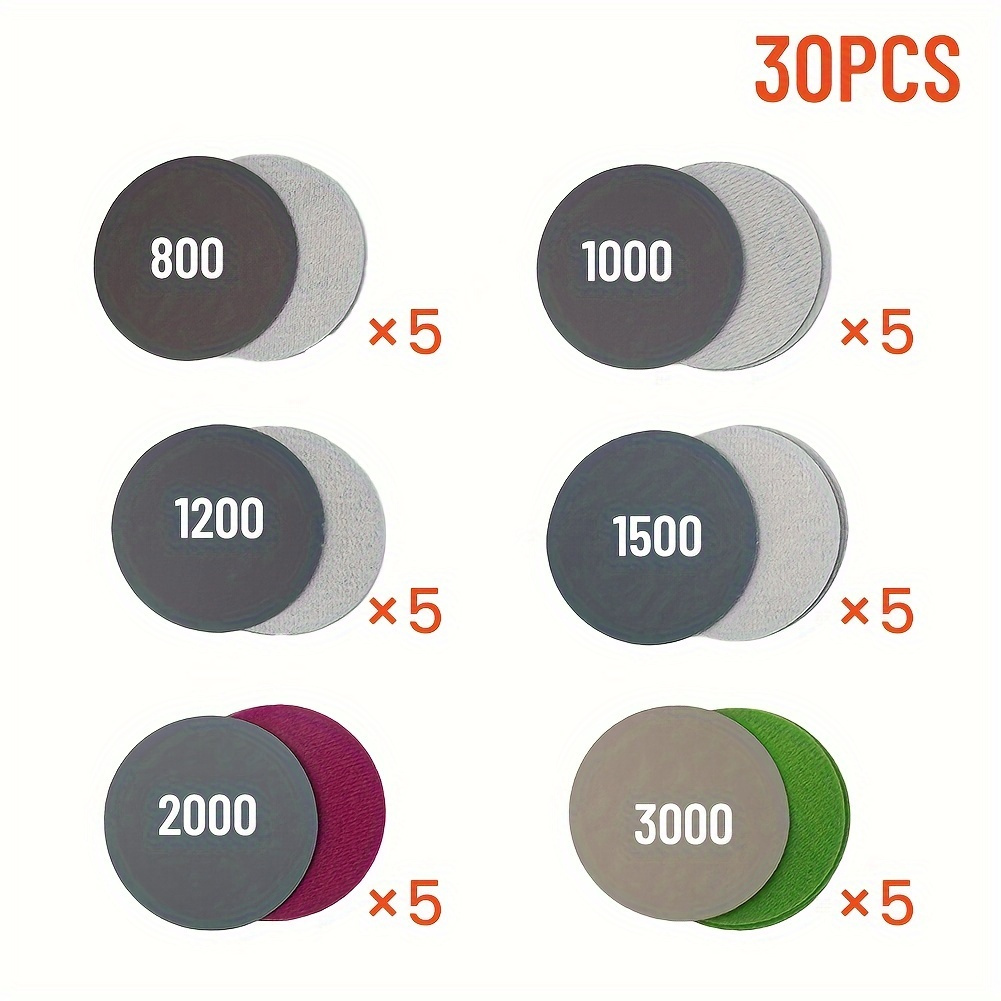 30pcs 75mm Wet/dry Sanding Discs Hook And Loop Flocking Sandpaper 800 1000 1200 1500 3000 Grit Sandpaper