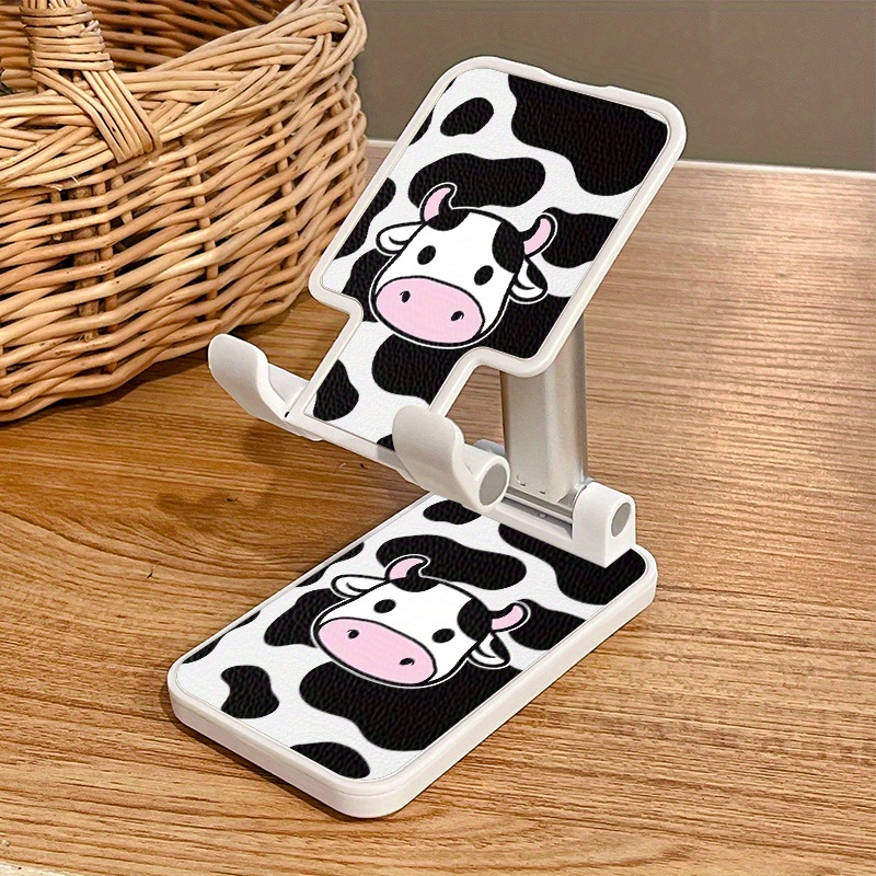 TEMU Adjustable Desktop Black Block Pattern Phone Stand Holder - Foldable, Height & Angle Adjustable, Non- Abs Material, For 4-8
