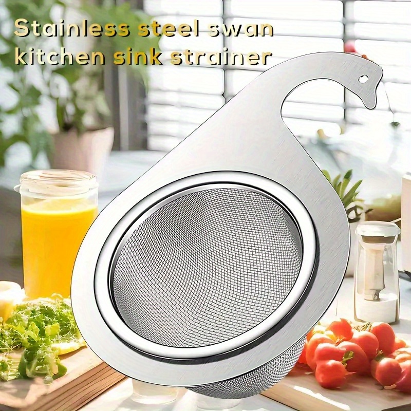 1pc stainless steel swan-shaped draining basket, a hanging draining rack for kitchen use, designed for sinks, no drilling required, separates wet and dry. details 0