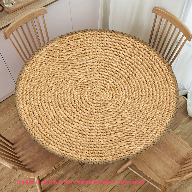 TEMU Nappe ronde élastique 1 pièce pour tables à manger rondes, motif à texture spirale, tissu facile à nettoyer, convient pour les fêtes, , la