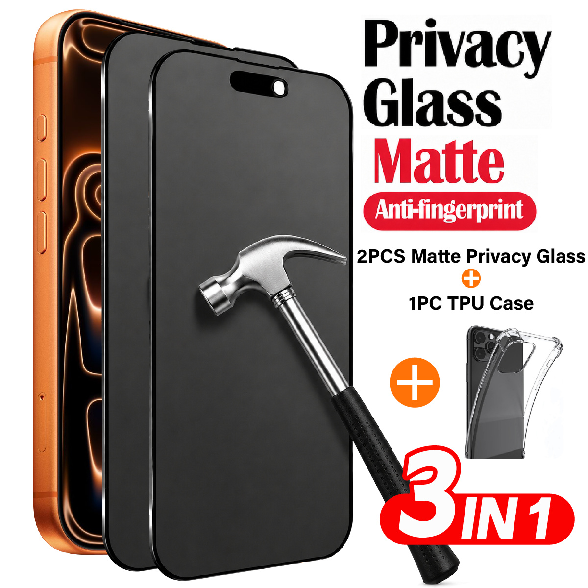 TEMU 2 protectores de vidrio templado mate con privacidad y 1 de TPU, cobertura total, 9H, a prueba de caídas, resistente a los arañazos, fácil