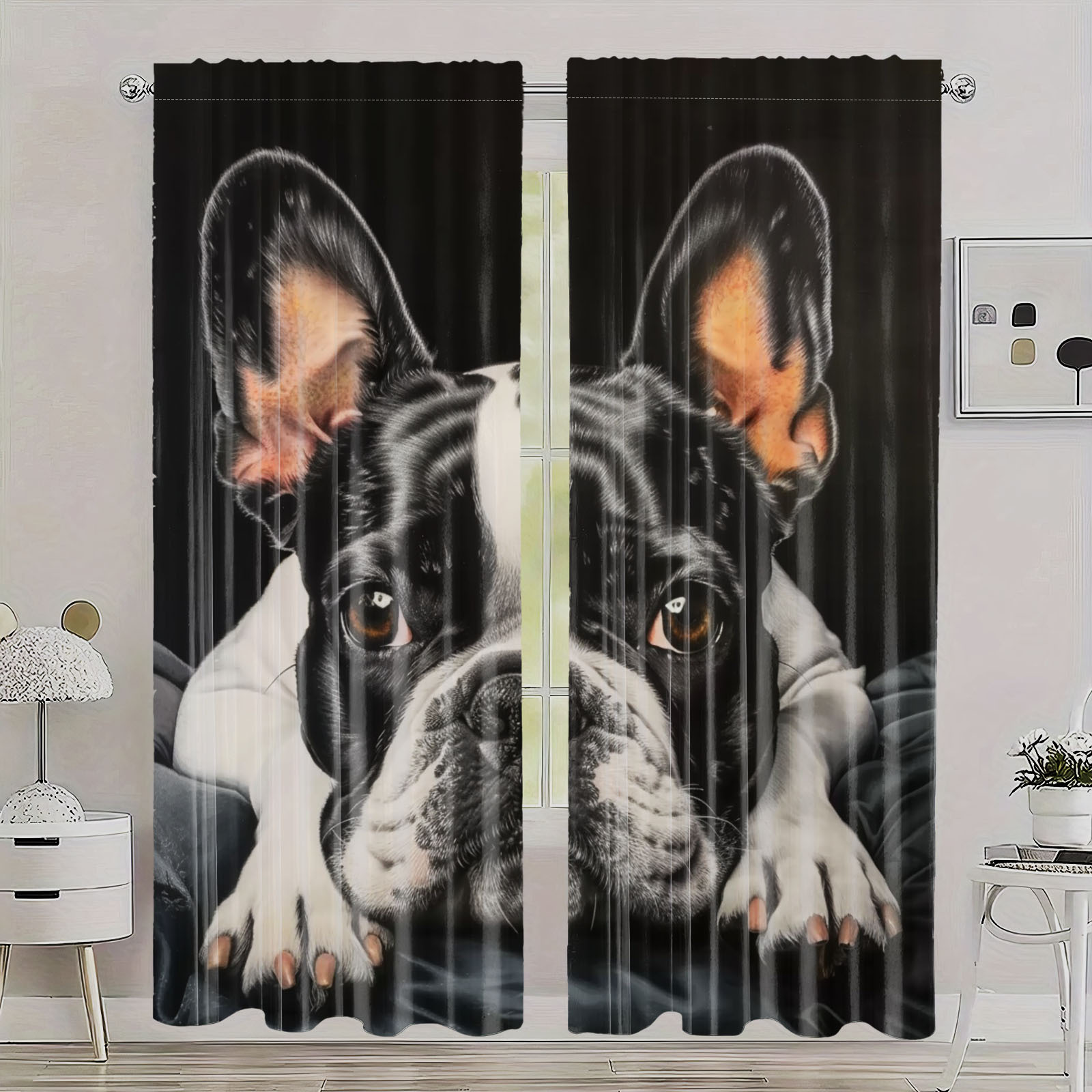 TEMU Ensemble de 2 pièces de rideaux à impression numérique de français, panneaux de rideaux occultants de français pour chambre à coucher, salon,