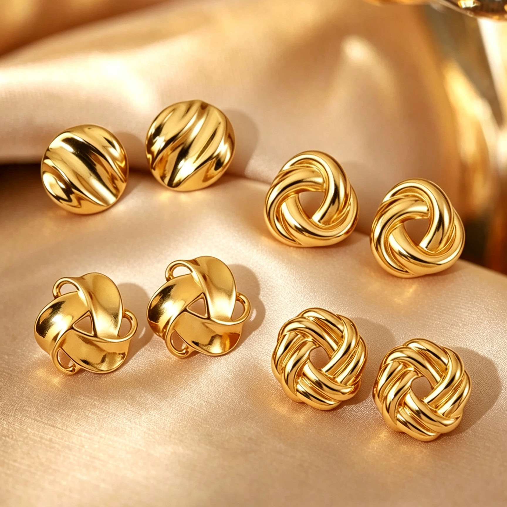 TEMU Lot de 4 paires de boucles d'oreilles vintage minimalistes en acier inoxydable, nœud torsadé doré tissé géométrique, légères, luxueuses et haut
