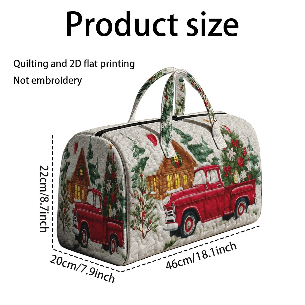 TEMU 2d Flat Printing 1pc Women's Christmas Cabin And Print Spacious Polyester Tote Bag, Quilted Shoulder Purse For Daily Commutes And Shopping
