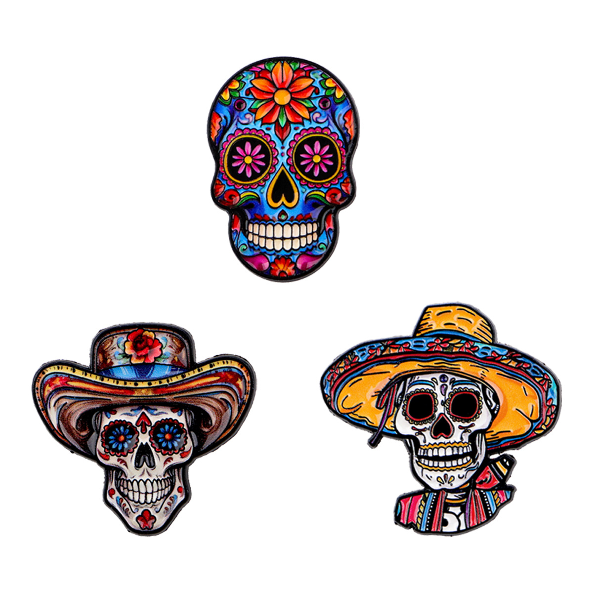 3pcs Mexican Skull Enamel Pin Brooch Gift Briefcase Badges Badges On Backpack Brooch For Clothes Brooch