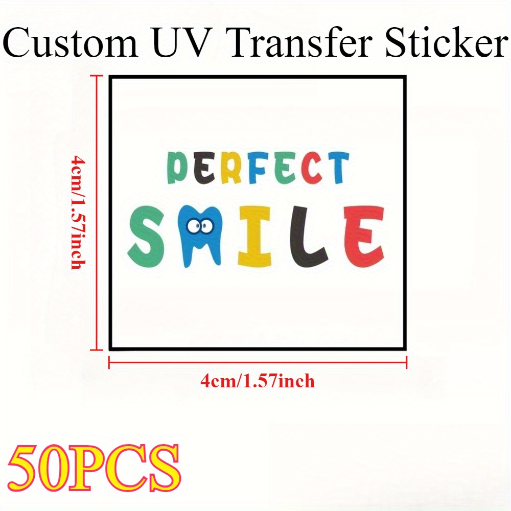 E-shop Individuelle 50/100 Stück UV-Transferaufkleber, 0,79/1,57/2,36 Zoll - Personalisierte 3D-Aufkleber mit Ihrem Logo, langlebiges