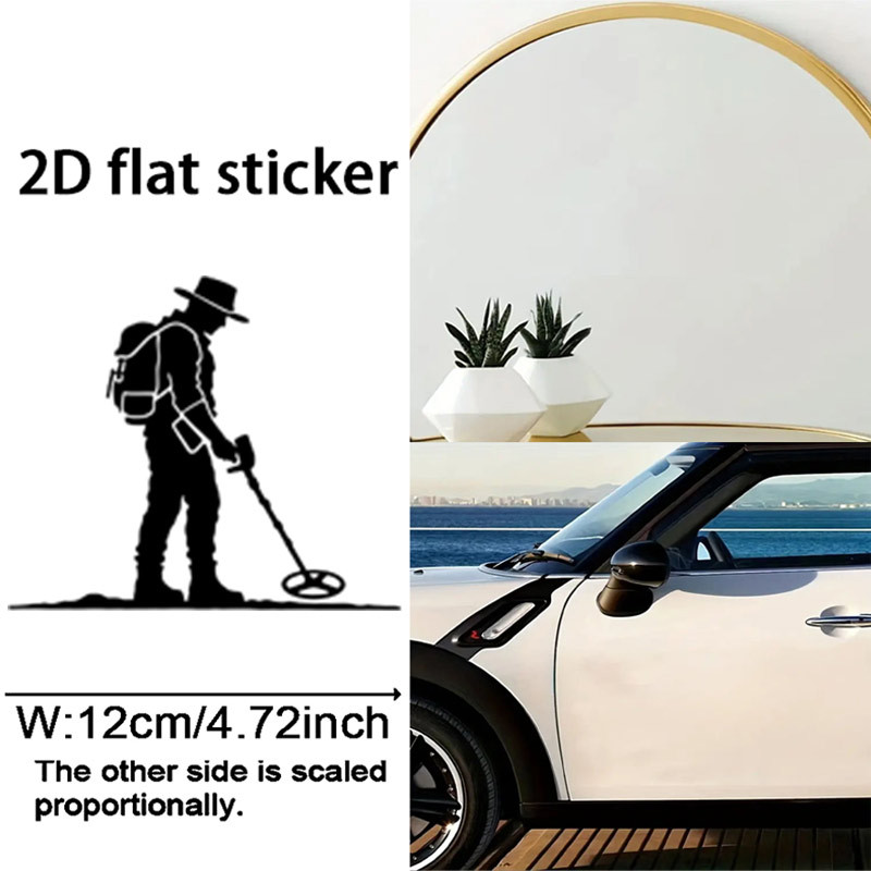 TEMU Buitenavontuur Metaaldetector Schatzoeker Zwart Silhouet Vinyl Autosticker, Eenvoudig en Stijlvol Ontwerp, Geschikt voor Auto's, Vrachtwagens,