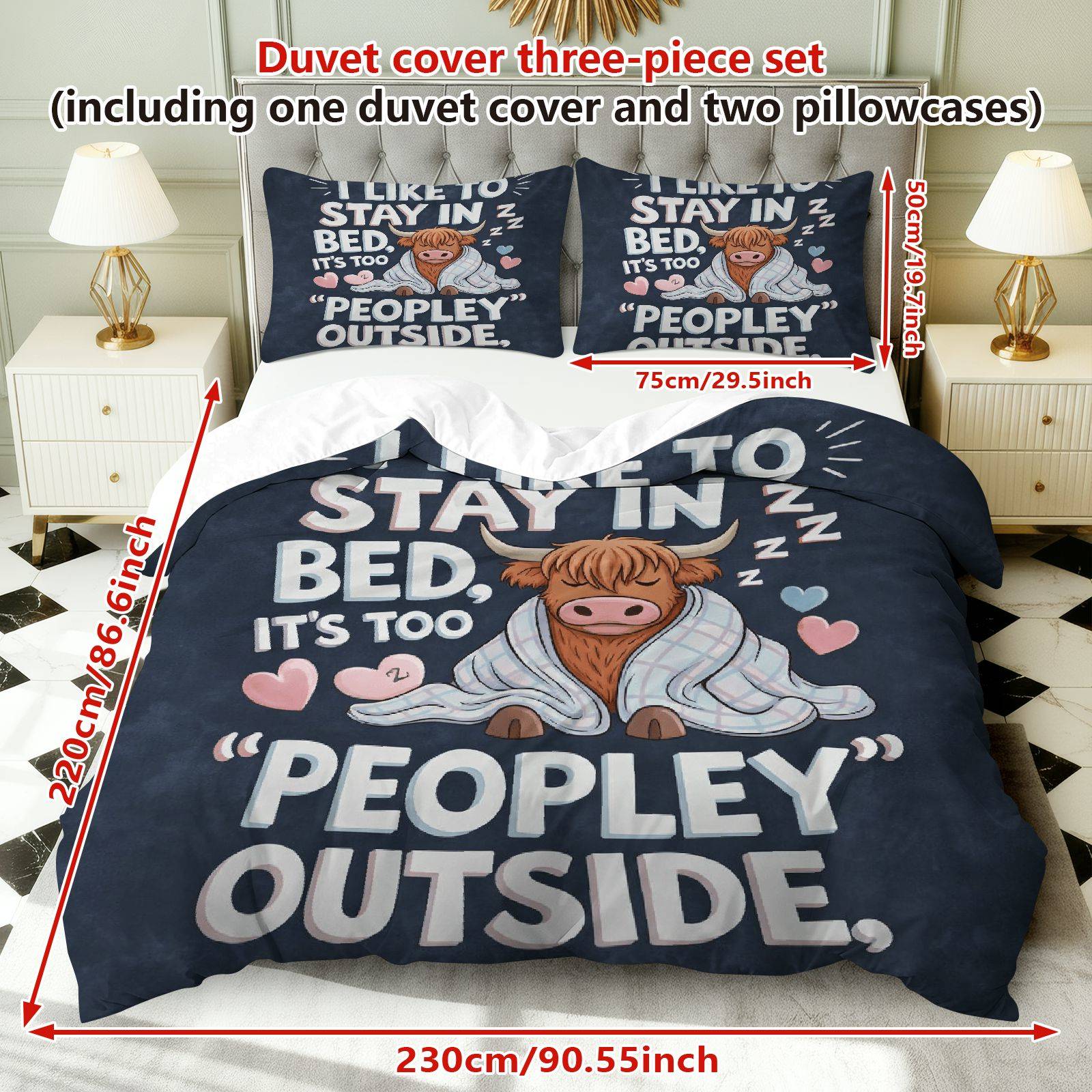 TEMU 3pcs Duvet Cover Set, 1 Duvet+2 Pillowcases( Without Filler), Quote Cow Heart Cozy Theme, All- Season Bedding, Comfortable Soft Fun Suitable For