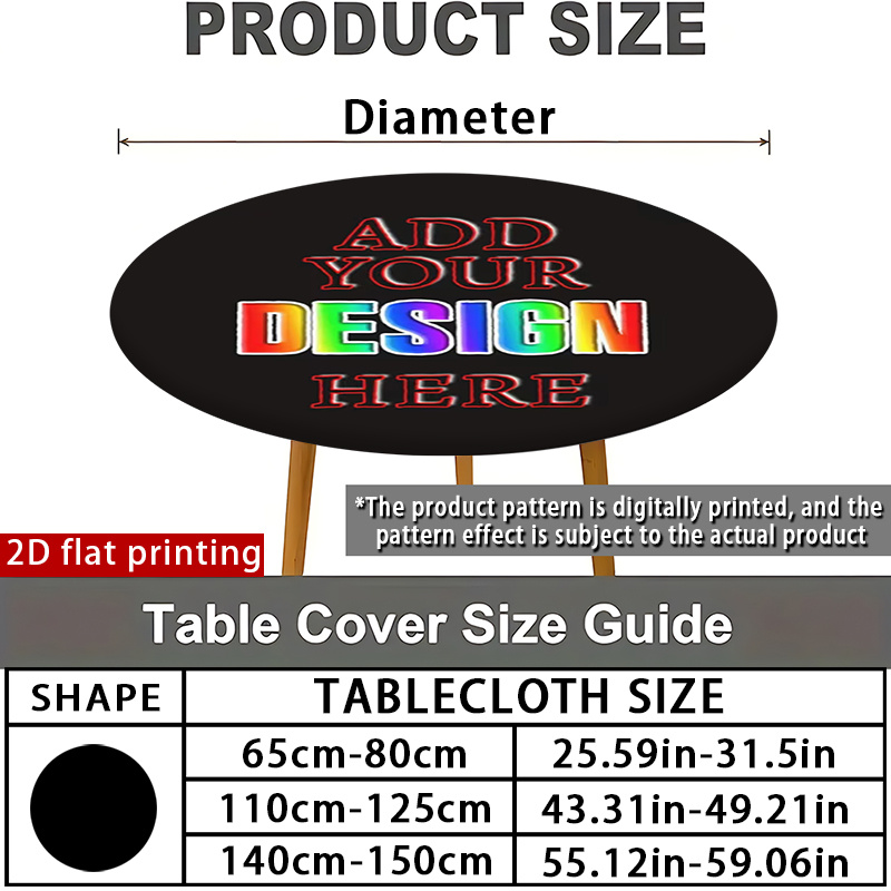 TEMU 1pc Personalized Custom Elastic Round Tablecloth, Elastic Tablecover, Customizable Text Pattern Tablecloth, High-end With Elasticity, Suitable