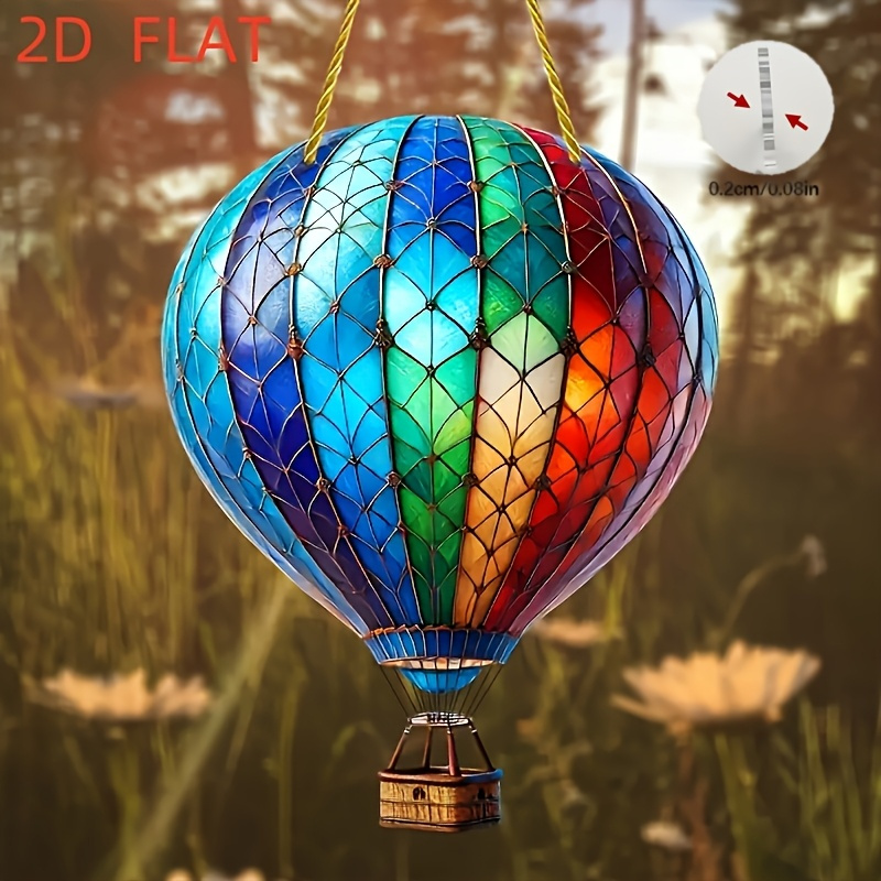 E-shop 2D Flacher, Bohemian-Stil 2D Flach Acryl Heißluftballon Hängeornament - Lebendiger Buntglas-Effekt, Ganzjahres-Dekoration für Zuhause & Draußen,