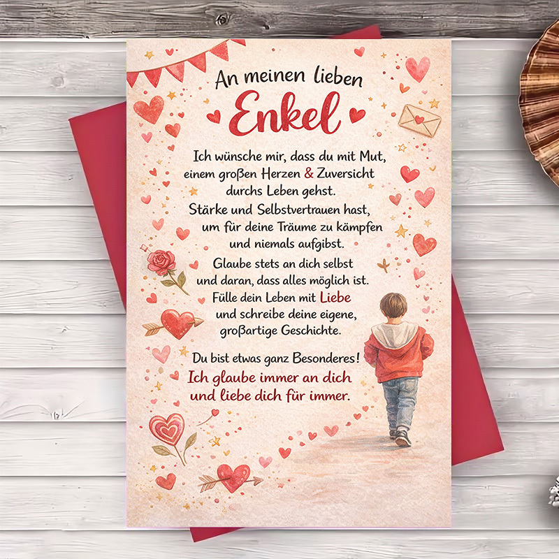 E-shop 1 Grußkarte + 1 Umschlag – Inspirierende Enkelkarte mit Liebe Ermutigung – für Großeltern, um besondere zu feiern sowie Selbstvertrauen zu