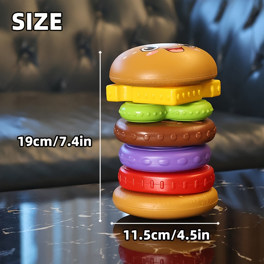 A Toy Designed Like a Stacked Hamburger, Featuring Vibrant Colors to Aid in Recognition, Enhance Hand-Eye Coordination, And Serve As a Rotating Puzzle. an Ideal Present for Birthdays, Christmas, Or Halloween, Suitable for Both Boys And Girls