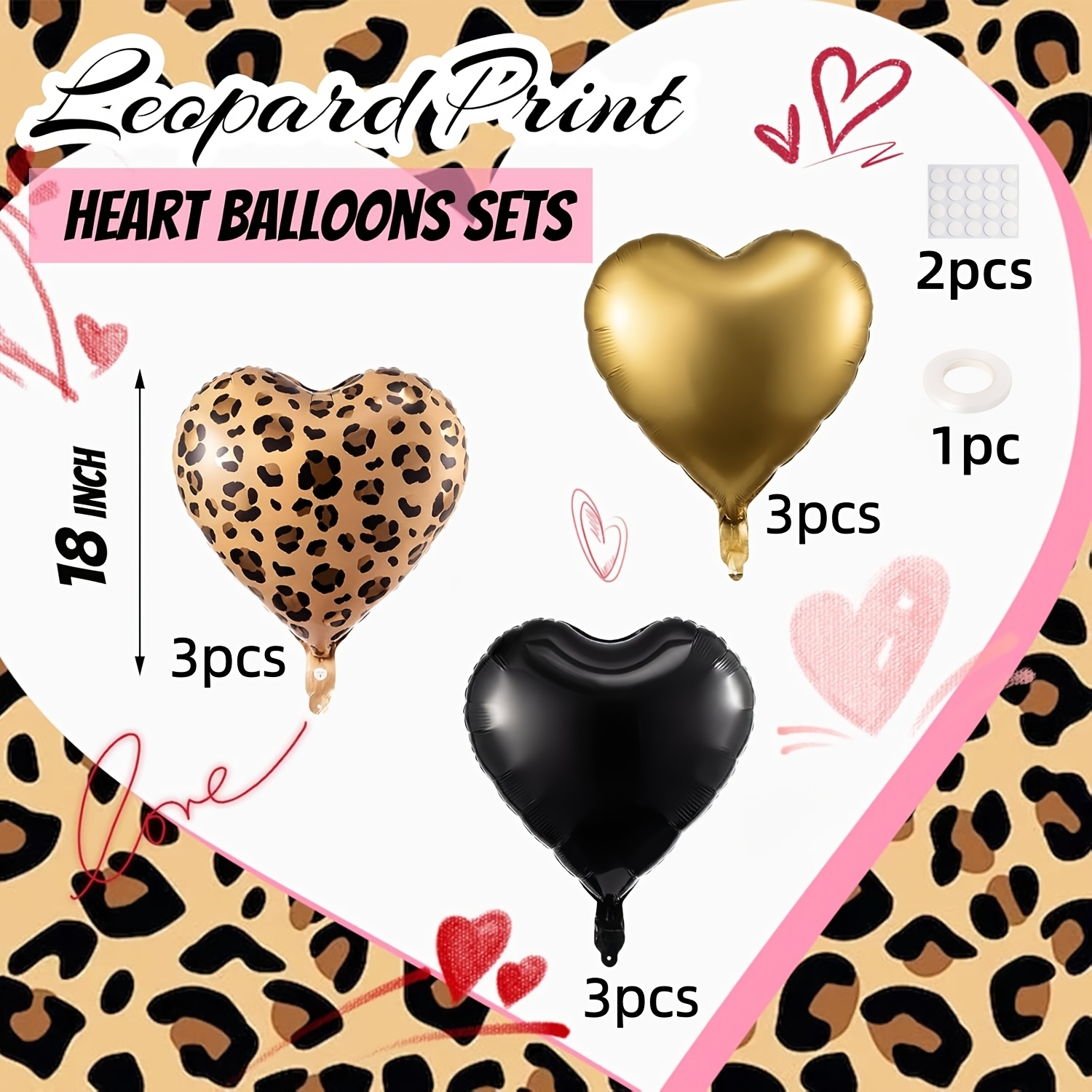 Image of 12pcs Heart-shaped Balloons Leopard 18-inch Foil Balloons, Birthday Balloons, Suitable For Valentine's Day Wedding Bride Gift Party Engagement Birthday Singles Party Anniversary Party Decoration