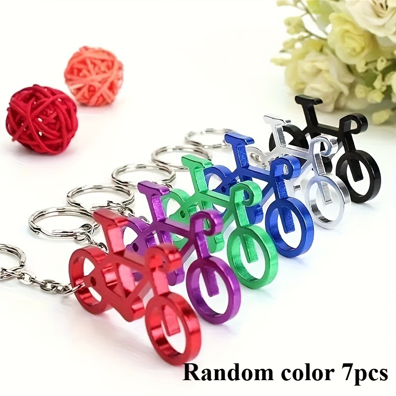 Image of 7pcs Heavy-duty Bicycle Keychain With Built-in Bottle Opener - Bike-shaped Keyring, Options (random Color) - Compact Edc Tool For Cyclists, Beer & Wine Lovers - Ideal Cycling Gift