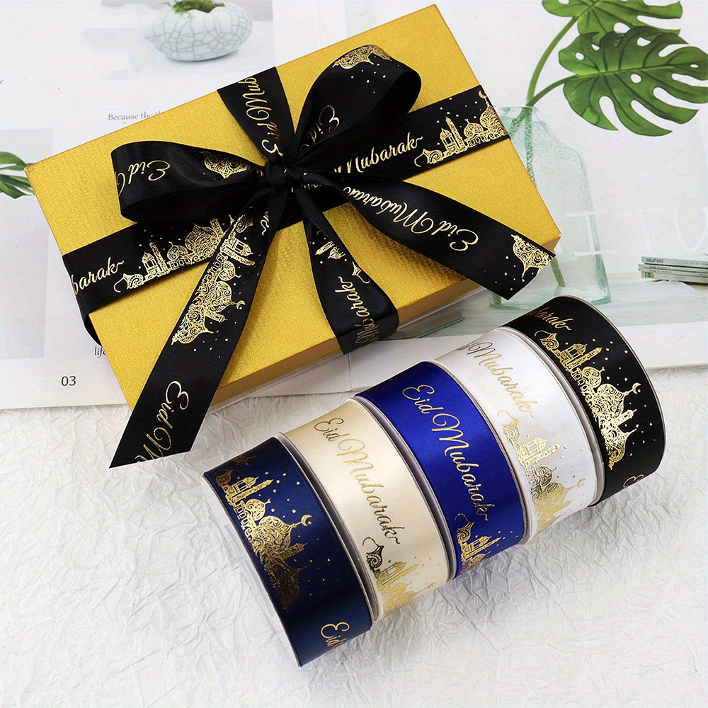 Ramadan Mubarak lint, satijnen Eid Mubarak lint, Happy Eid geschenkverpakking, moslimfeestbenodigdheden, DIY snoepzakken geschenkverpakking boeket inpaklint, 5 kleuren 16mm breedte (5m reel, marine