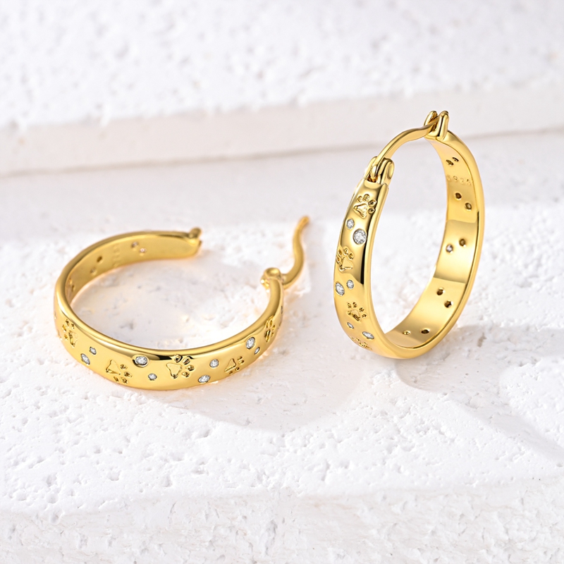Women's Golden Bubble Paw Print 925 Silver Earrings, Unique Gift