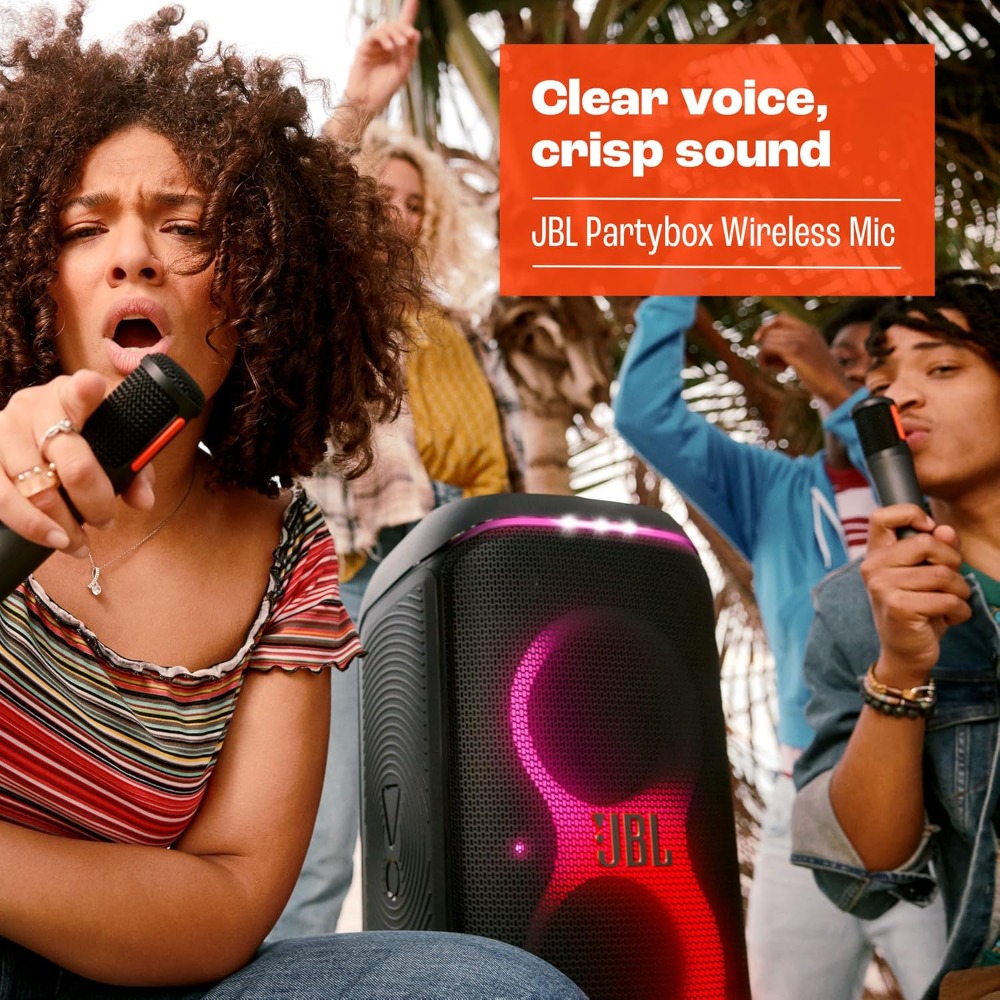 JBL Partybox Wireless Mic - 2X Digital Wireless Microphones, Rechargeable Battery (20Hrs - 700Mah), Clear Voice, Crisp Sound, Stable 2.4Ghz Connection, Compatible with All Partybox Speakers (Black)