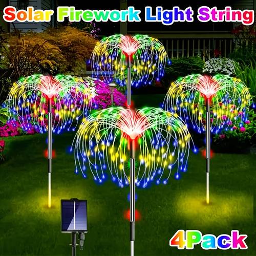 4pcs solar powered 320 led fireworks lights multi color with 8 lighting outdoor christmas decorative lights for villa patio balcony and lawn