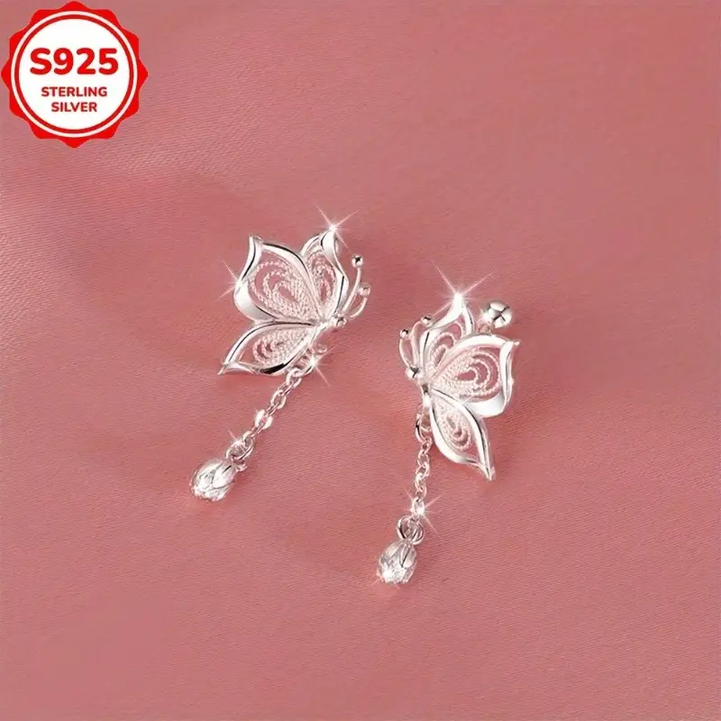 2pcs 925 sterling hollow flower bud chain tassel earrings suitable for daily party matching for ladies Product details 1