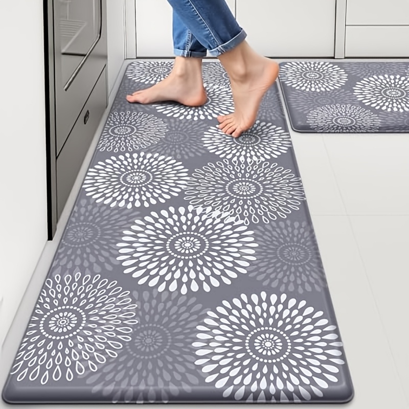 Scalloped Embossed Kitchen Mats For Floor, Cushioned Foam Kitchen Rugs, Non-slip Washable Standing Mat For Office Sink Laundry, Black