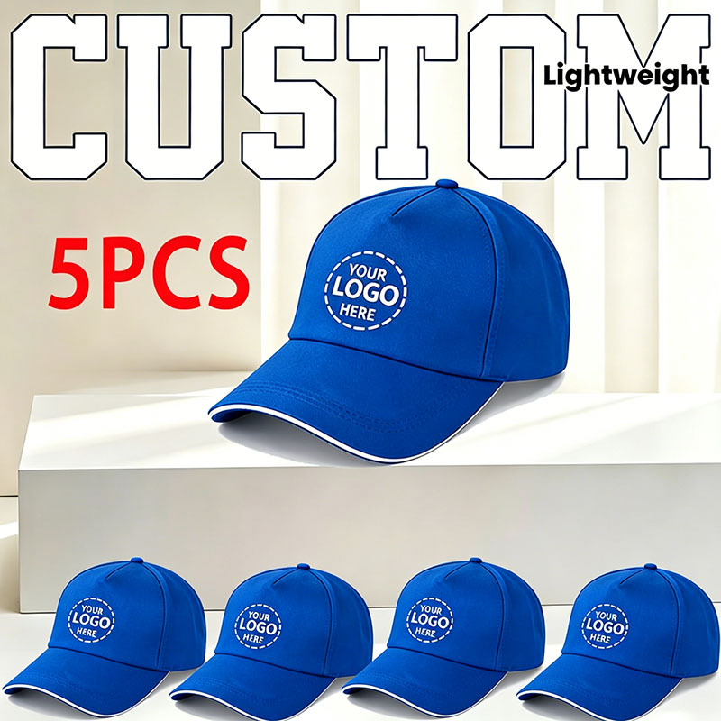 TEMU 5pcs Custom Baseball Caps - Breathable Lightweight Design, Supports Text Photo Pattern Customization Suitable For Casual And Beach , Hand Wash ,