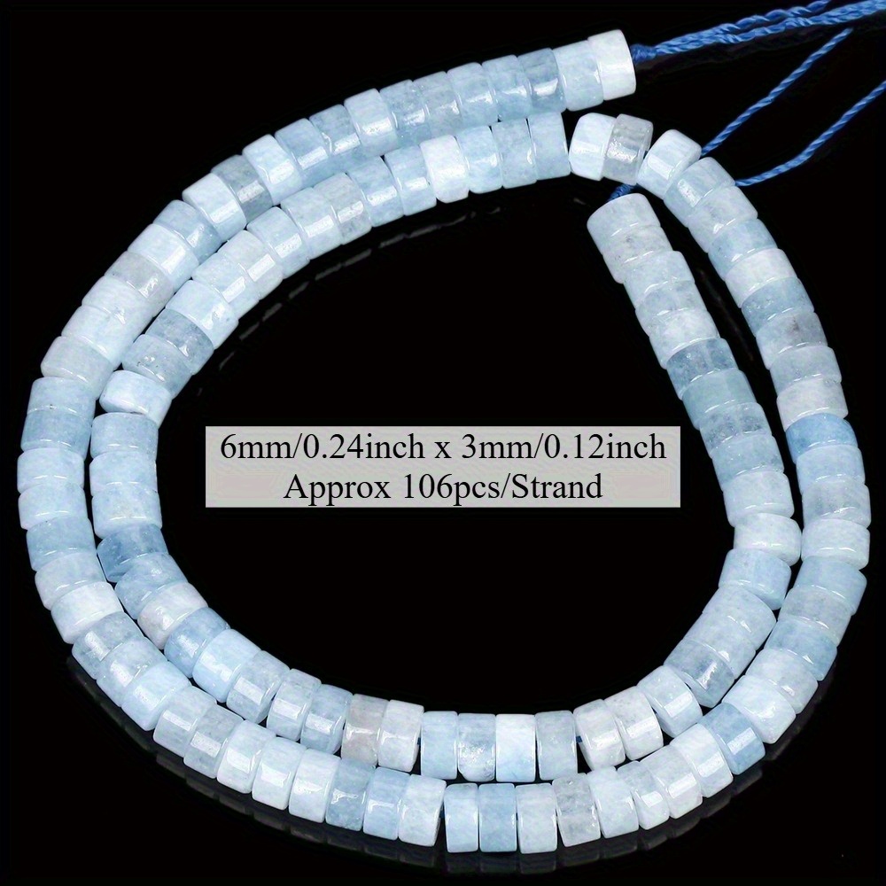 TEMU Natural Stone Aquamarine Beads - Cylindrical Spacer Beads For Jewelry Making, Diy Bracelets & Earrings, Aquamarine Gemstones With Spacer Role