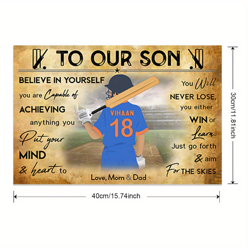 TEMU 2d Flat, 2d Flat, 1pc Custom Cricket Player Poster - Personalized Name And Number, Unframed, Sports Art Print For Bedroom, Living Room, Office