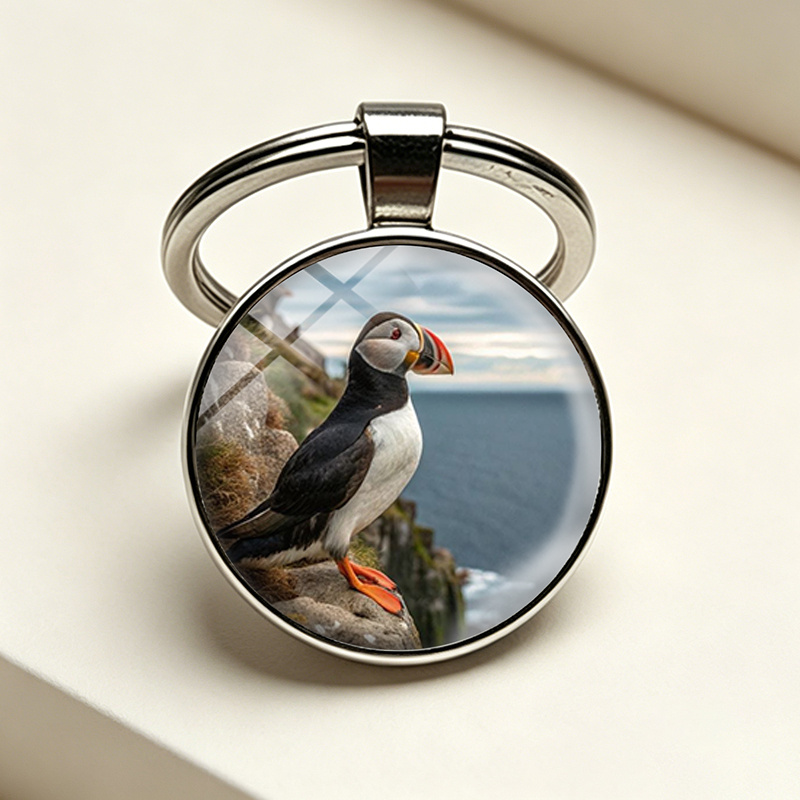 TEMU 1pc On Bird Round Glass Dome Keyring Fashion Handmade Backpack Car Keychain Gifts