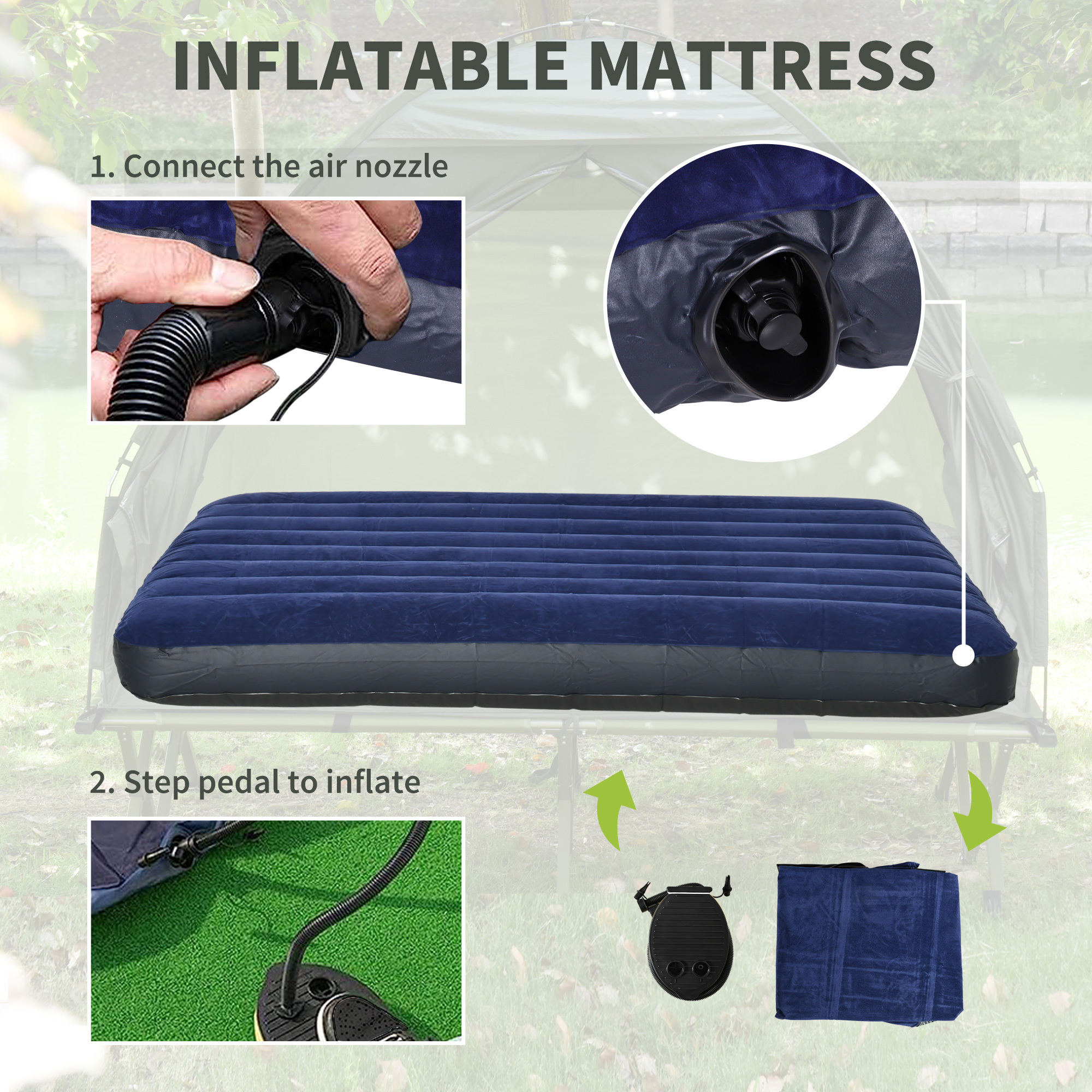 1pcsOutsunny 2-person Foldable Camping Bed with Tent, Quilt and Thick Air Cushion, 4-in-1 Tall Tent Camping Bed, Suitable for Outdoor Hiking, Picnicking, Travel