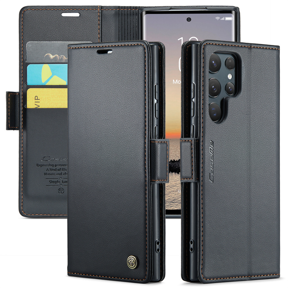 Phone Case - Case For S25 Ultra 5g Premium Faux Leather Flip Rfid Protective Cover With Magnetic Card Holder Stand Function Cover