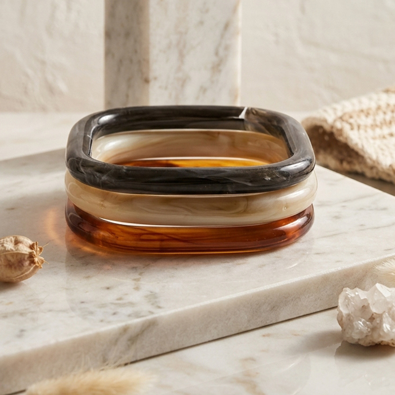3pc Retro Geometric Square Bracelet Set
