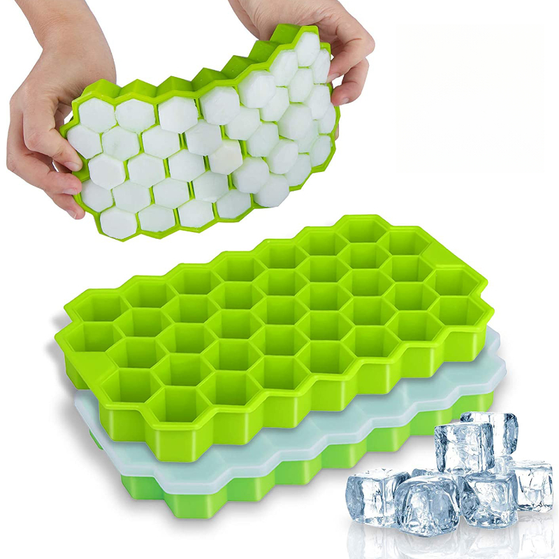 37 Hexagonal Honeycomb Ice Box With Lid, Large Silicone Ice Mold Suitable For Home, Dinner Parties, Gatherings, And Camping. Flexible And Easy To Release