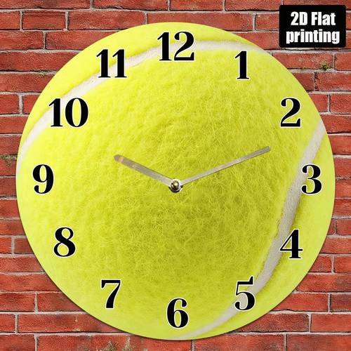 2d flat tennis wall clock silent non ticking decor with tennis ball design battery powered suitable for living room bedroom office perfect gift for tennis lovers aa batteries not included high quality construction home decor
