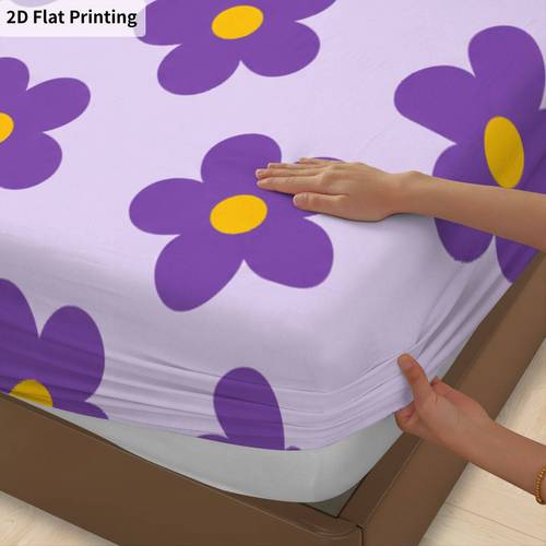 2D Flat Printing 3pcs Purple Flower Fitted Sheet Three-Piece Set (1 X Fitted Sheet And 2 X Pillowcases, ), Purple Flower Pattern Bedding Bedding, Mattress Protector Soft, Breathable