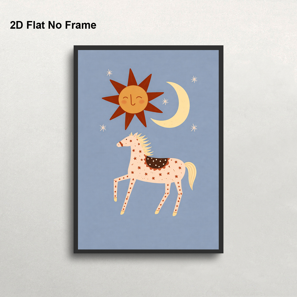 TEMU 2d Flat, 1pc Frameless Canvas Poster - Modern Celestial Horse Wall Art With Sun, Moon & Starry Night Nursery Decor, Pastel Suitable For Bedroom,