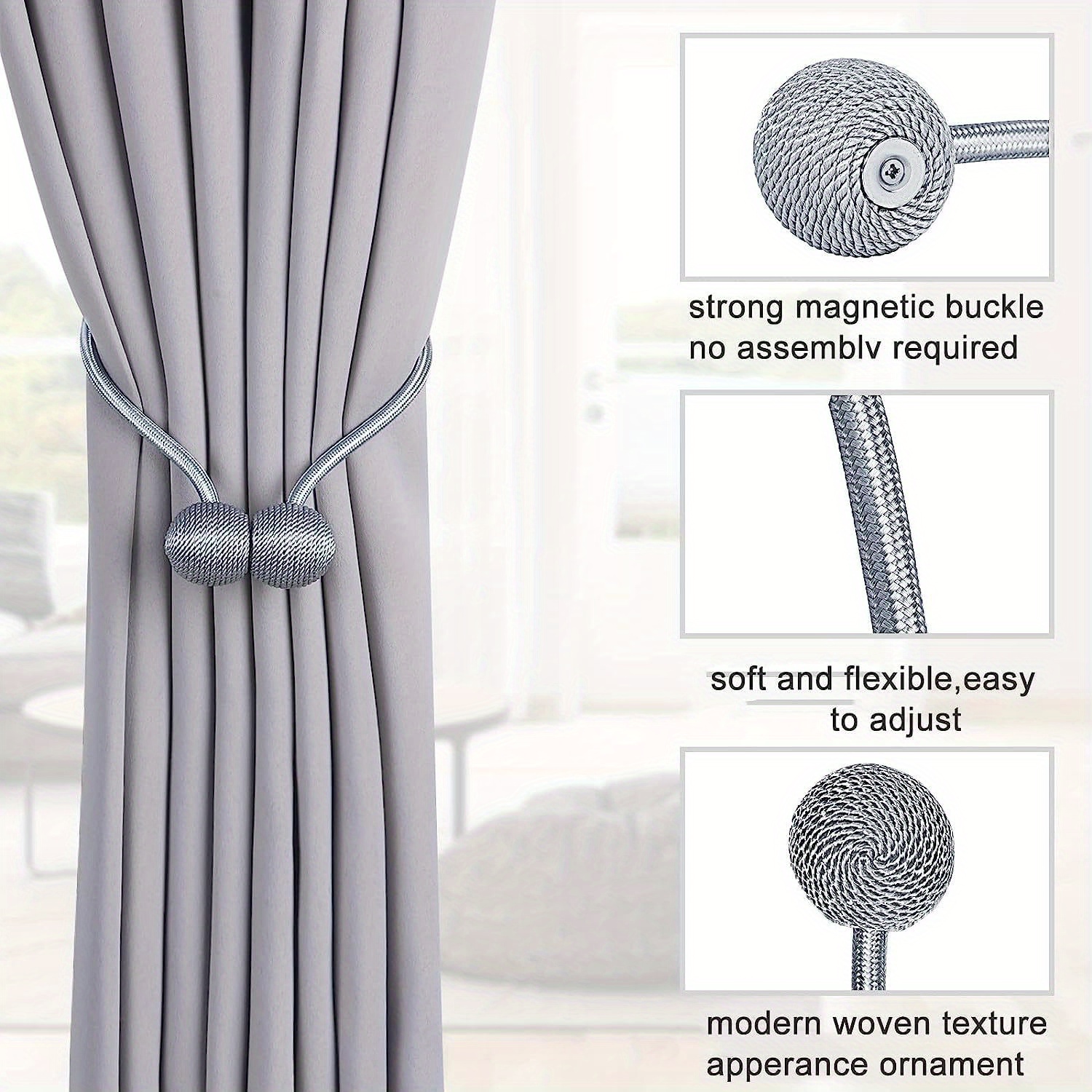 4pcs strong magnetic curtain tie decoration curtain fixator woven curtain tie buckle curtain rope suitable for home indoor and outdoor use